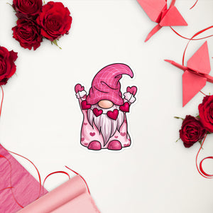 'Pretty In Pink Heart Gnome' Bubble-Free Stickers