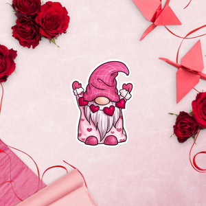 'Pretty In Pink Heart Gnome' Bubble-Free Stickers