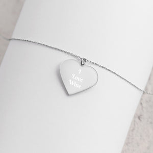 'I Love Wine' Engraved Silver Heart Necklace