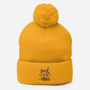 'Good Vibes' Pom-Pom Beanie