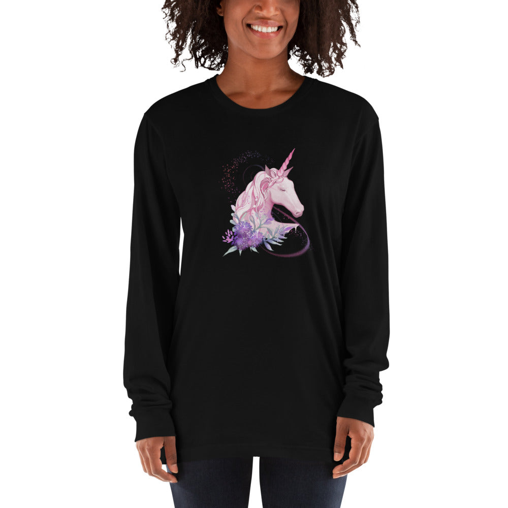 'Pink Unicorn' Adult Unisex Long Sleeve T-Shirt Made In USA