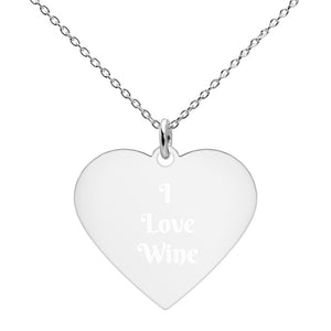 'I Love Wine' Engraved Silver Heart Necklace