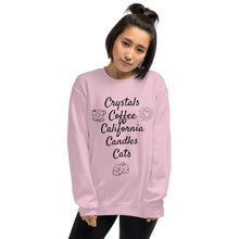 Load image into Gallery viewer, &#39;Crystals, Coffee, California, Candles, Cats&#39; Unisex Sweatshirt
