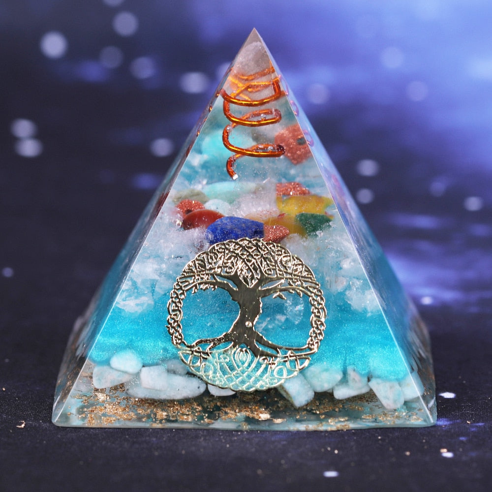 'Tree of Life' Amazonite Crystal Resin Pyramid