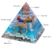 Load image into Gallery viewer, &#39;Tree of Life&#39; Amazonite Crystal Resin Pyramid
