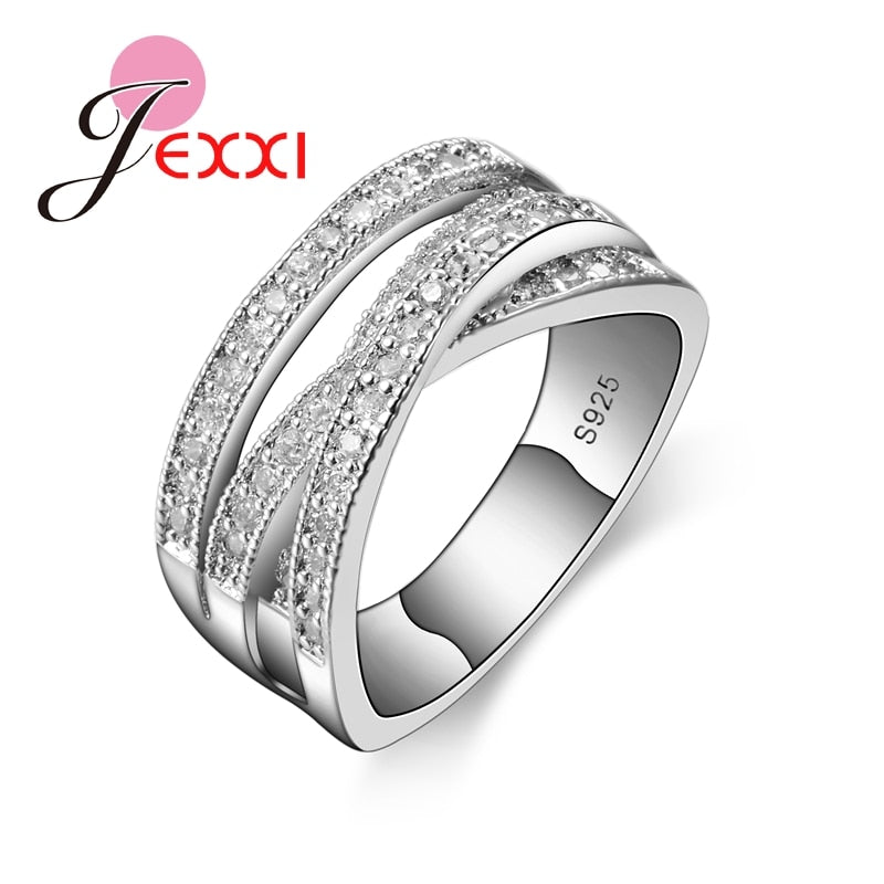 Crystal & Sterling Silver Crossband Ring