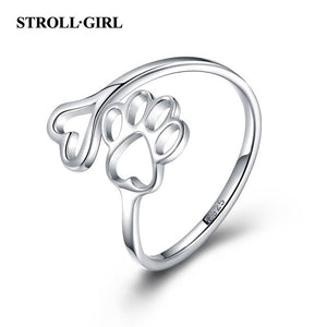 Pawprint & Heart Silver Accent Ring