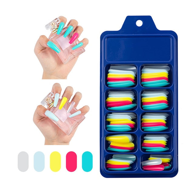 Nail Kit With 100 Pieces Of Solid Color Pointed False Nails: Multiple Color Options Available