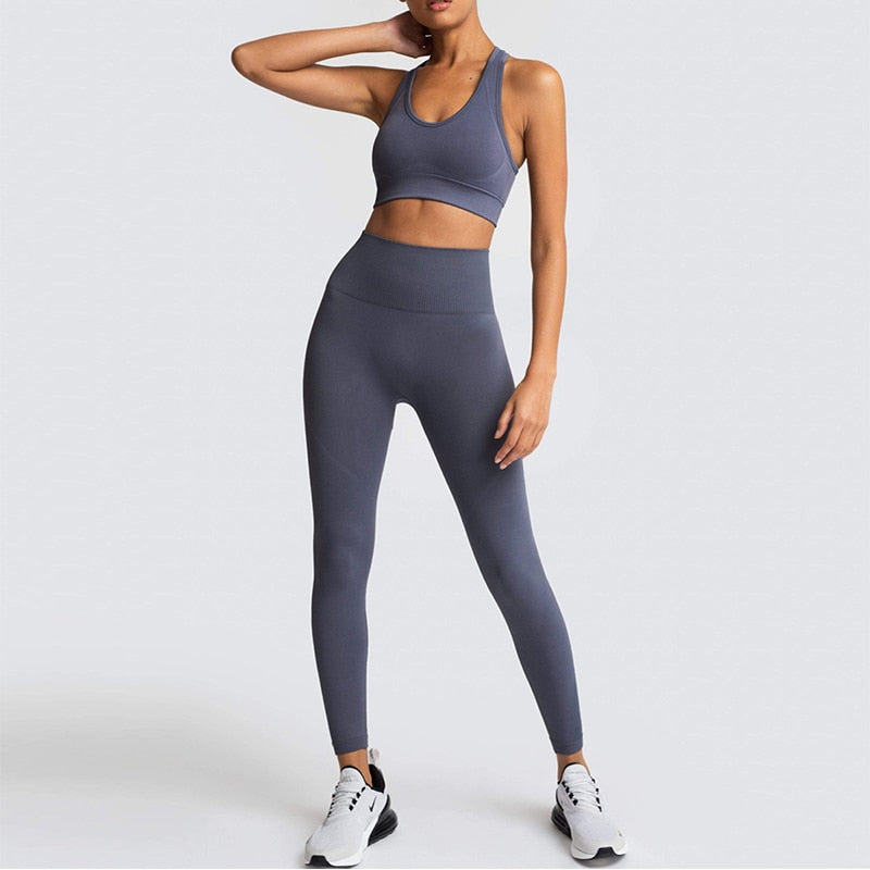 Generic Seamless Yoga Set Women Sport Set Workout Clothes For Women  Sportswear Outfit Gym Clothing Suit Conjunto Deportivo  Mujer(#long2pcsblack)