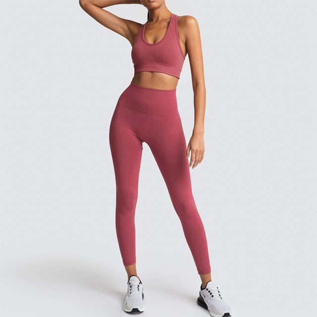 Seamless yoga set Women gym clothing Female Sport fitness suit Running Clothes  yoga top+ Leggings - Karanube