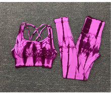 Load image into Gallery viewer, 2PC Tie Dye Seamless Women&#39;s Yoga Workout Matching Set
