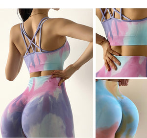 2PC Tie Dye Seamless Women's Yoga Workout Matching Set