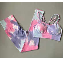 Load image into Gallery viewer, 2PC Tie Dye Seamless Women&#39;s Yoga Workout Matching Set
