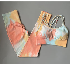 2PC Tie Dye Seamless Women's Yoga Workout Matching Set