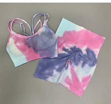 Load image into Gallery viewer, 2PC Tie Dye Seamless Women&#39;s Yoga Workout Matching Set
