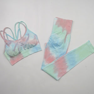 2pcs Tie Dye Seamless High Waist Yoga Matching Set