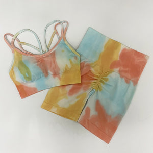 2pcs Tie Dye Seamless High Waist Yoga Matching Set