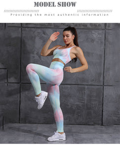 2pcs Tie Dye Seamless High Waist Yoga Matching Set