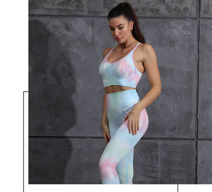 2pcs Tie Dye Seamless High Waist Yoga Matching Set