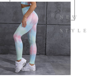 2pcs Tie Dye Seamless High Waist Yoga Matching Set