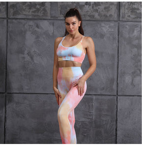 2pcs Tie Dye Seamless High Waist Yoga Matching Set