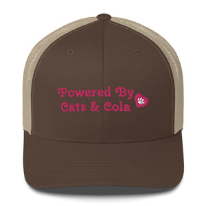 'Powered By Cats & Cola Paw Print' Trucker Cap