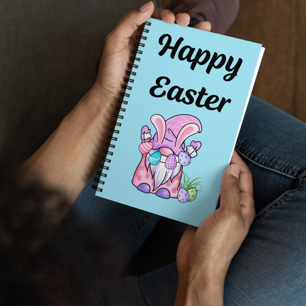 'Happy Easter' Gnome With Eggs Light Blue Spiral Notebook