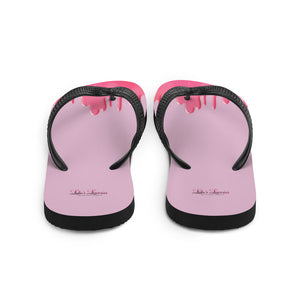 'Pink Drip Paint Print with Lulu's Luxuries Logo' Flip-Flops