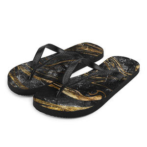 'Black & Gold Marble Print' Flip-Flops