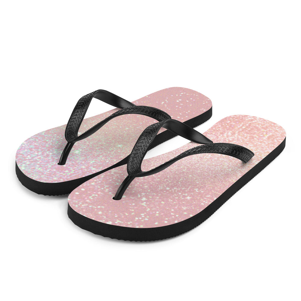 'Pretty Pink Rose Gold Glitter Print' Flip-Flops