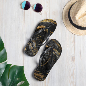 'Black & Gold Marble Print' Flip-Flops