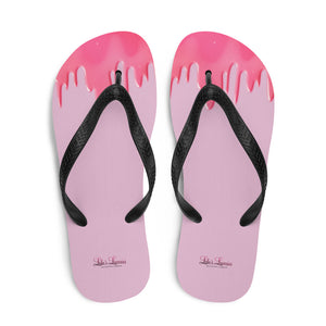 'Pink Drip Paint Print with Lulu's Luxuries Logo' Flip-Flops