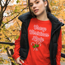 Load image into Gallery viewer, &#39;Crazy Christmas Lady Candy Canes&#39; Unisex Long Sleeve Tee
