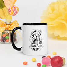 Load image into Gallery viewer, &#39;Life Is Short - Smile While You Still Have Teeth&#39; Mug with Color Inside

