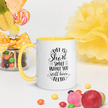 Load image into Gallery viewer, &#39;Life Is Short - Smile While You Still Have Teeth&#39; Mug with Color Inside
