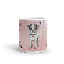 Load image into Gallery viewer, &#39;Rescue Pets Chihuahua - Difficult Roads Often Lead To Beautiful Destination&#39; Rose Gold Pink Sparkle Print Mug
