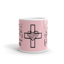 Load image into Gallery viewer, &#39;For I Know The Plans I Have For You&#39; Cross With Heart Light Pink Mug
