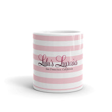 Load image into Gallery viewer, ‘Pink &amp; White Stripes Lulu’s Luxuries Logo’ Glossy Mug
