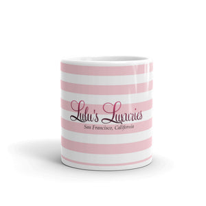 ‘Pink & White Stripes Lulu’s Luxuries Logo’ Glossy Mug