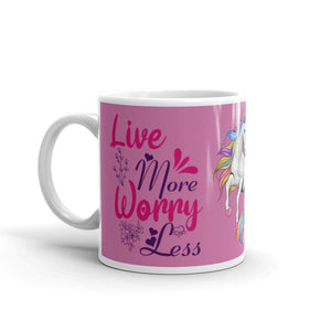 'Live More Worry Less Unicorn Pink' Mug