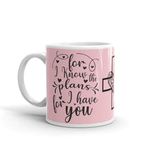 Load image into Gallery viewer, &#39;For I Know The Plans I Have For You&#39; Cross With Heart Light Pink Mug
