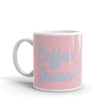 Load image into Gallery viewer, &#39;Coffee Queen With Light Blue Hearts &amp; Crown&#39; Light Pink Mug
