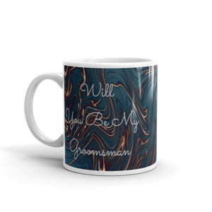 'Will You Be My Groomsman?' Blue & Gold Swirl Glossy Mug