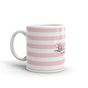 ‘Pink & White Stripes Lulu’s Luxuries Logo’ Glossy Mug