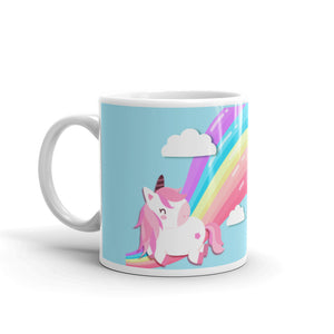 'Unicorn Rainbow Power' Blue Glossy Mug