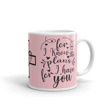 Load image into Gallery viewer, &#39;For I Know The Plans I Have For You&#39; Cross With Heart Light Pink Mug
