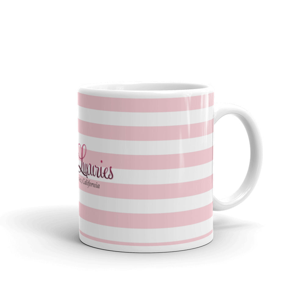 ‘Pink & White Stripes Lulu’s Luxuries Logo’ Glossy Mug