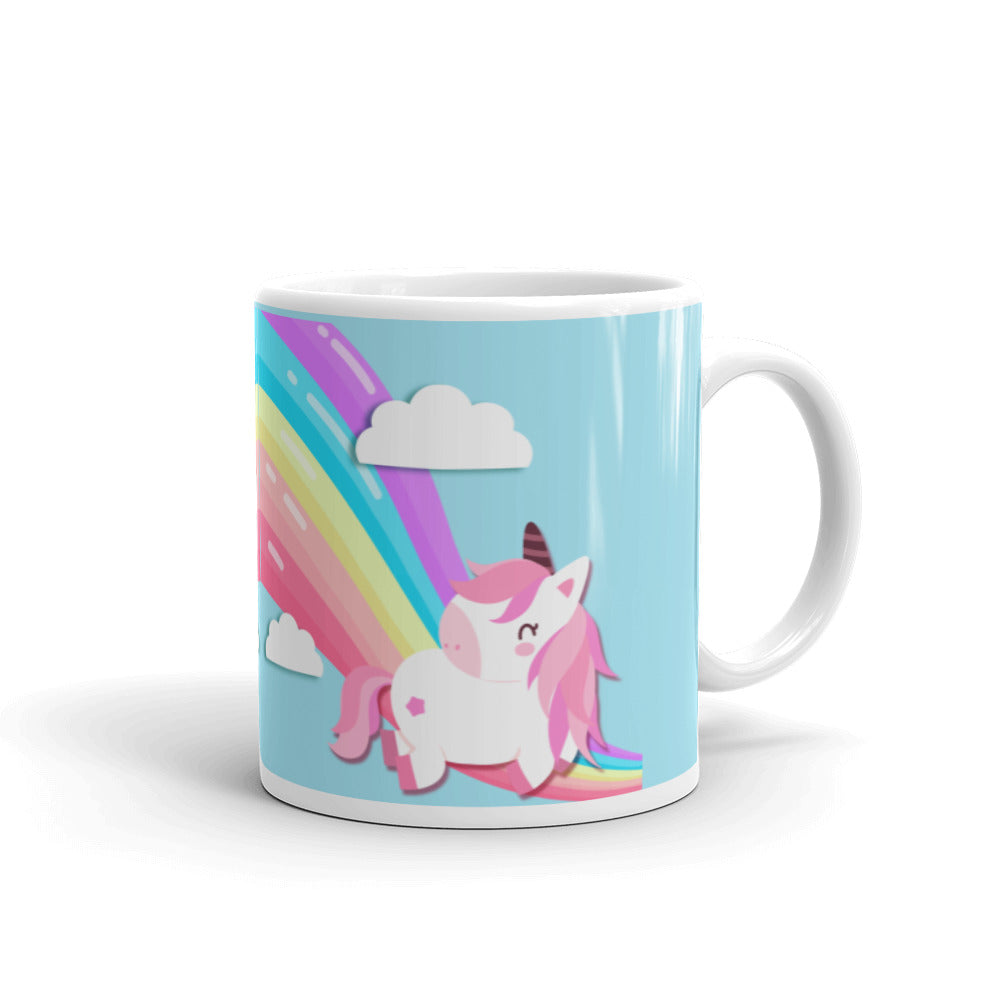 'Unicorn Rainbow Power' Blue Glossy Mug