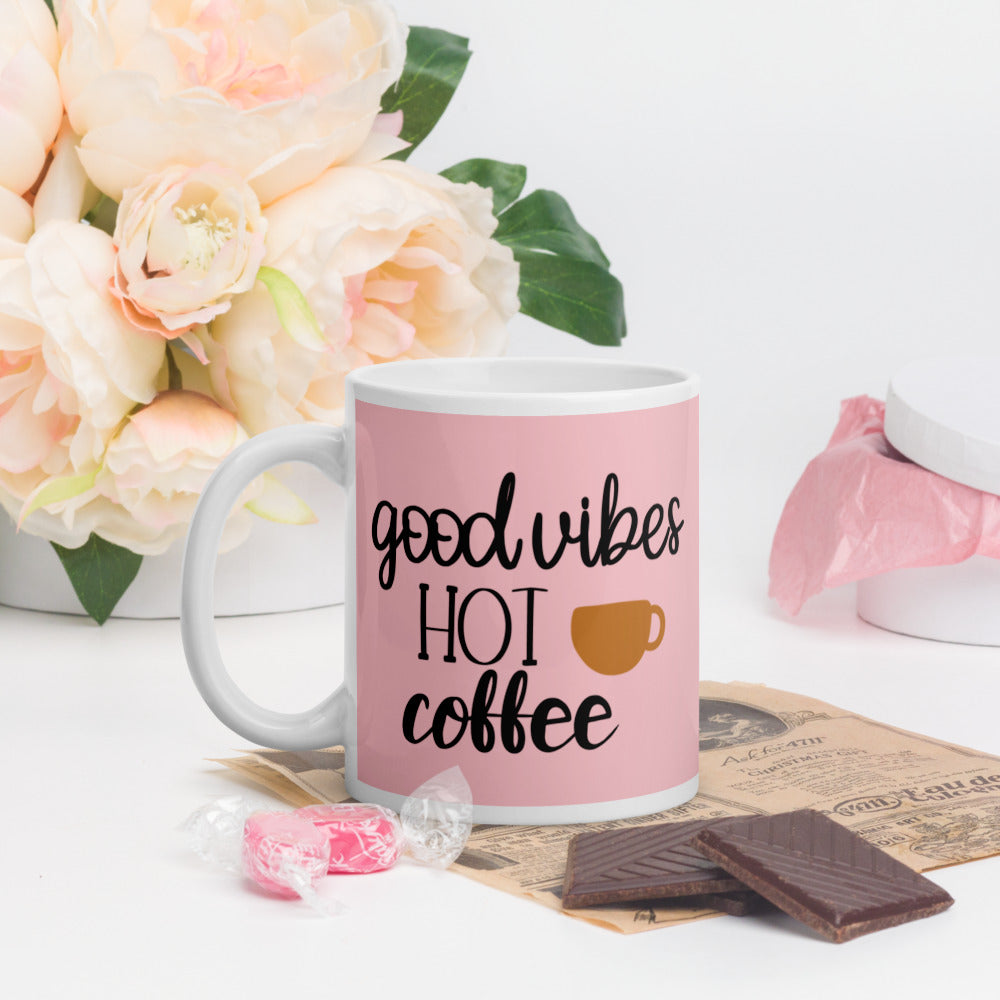 'Good Vibes & Hot Coffee' Pink Mug