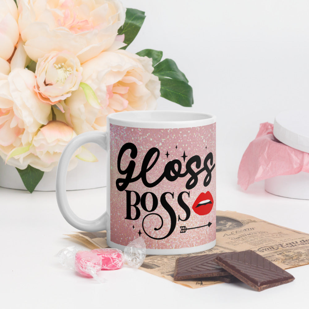 'Gloss Boss - Rose Gold Pink Sparkle Print' Mug